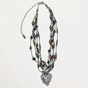 Multicolor 5 Chain Necklace with Silver Heart Pendant and Heart clasp closure